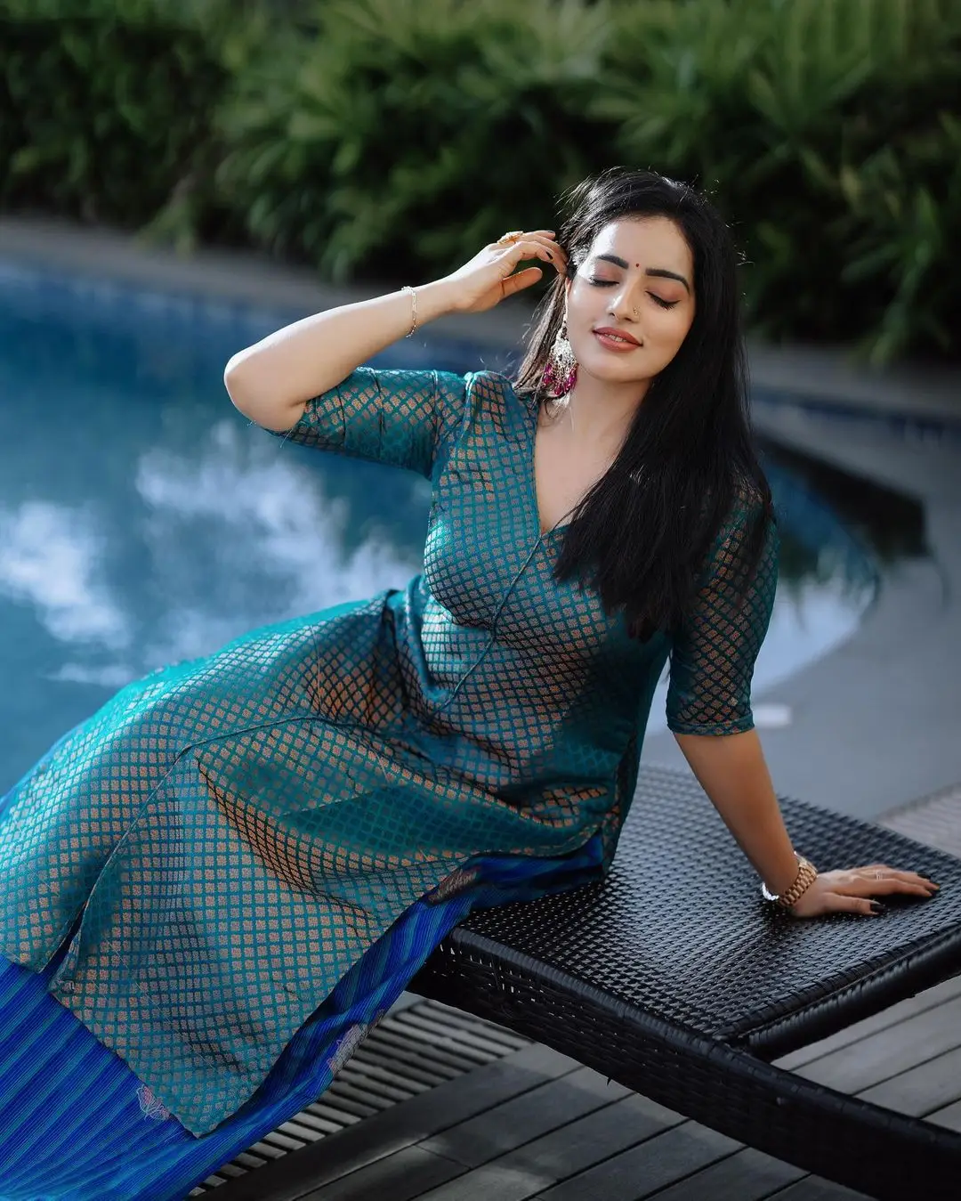 Malavika Menon In South Indian Traditional Blue Gown